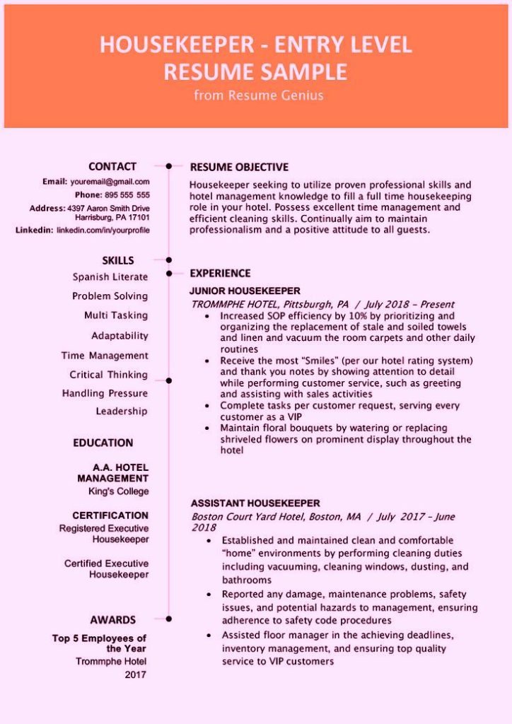 career objective for housekeeping resume