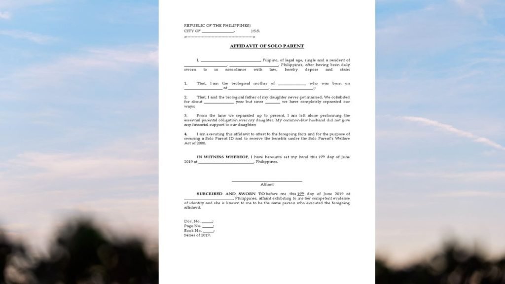 Affidavit of Solo Parent Sample