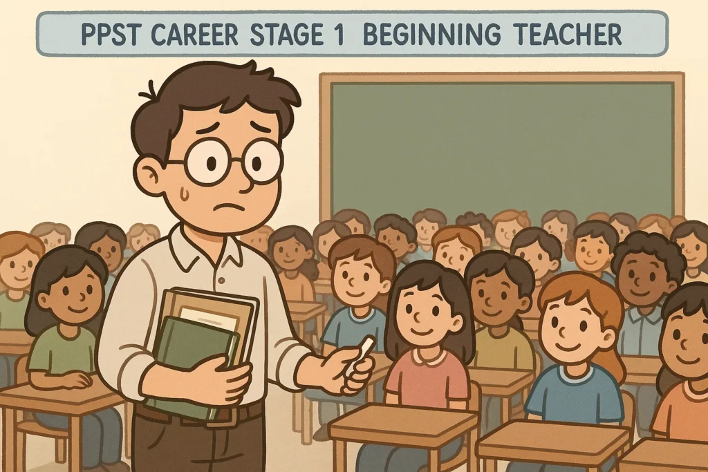 Young beginning teacher managing a classroom for the first time