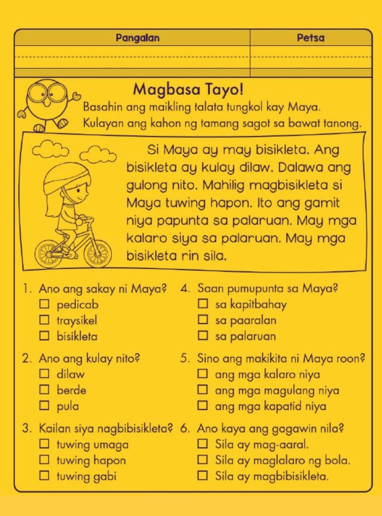 Pagbasa Filipino Reading Comprehension Worksheets For Grade 1