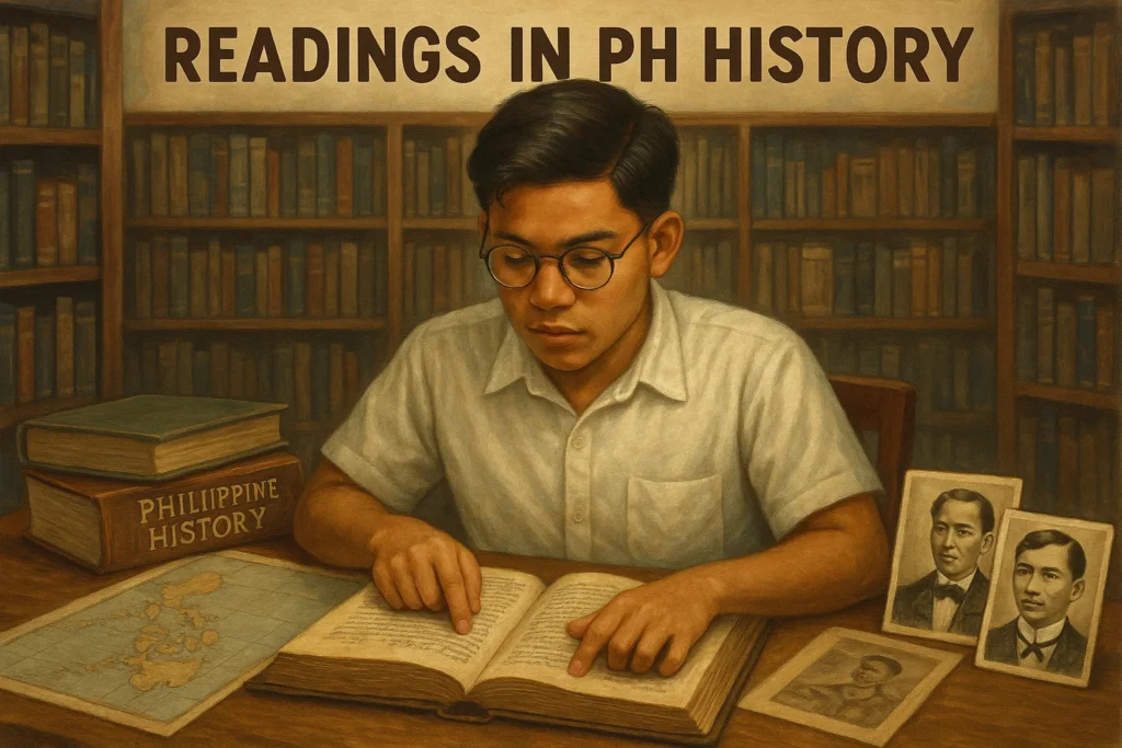 Student studying old Philippine history books and sources