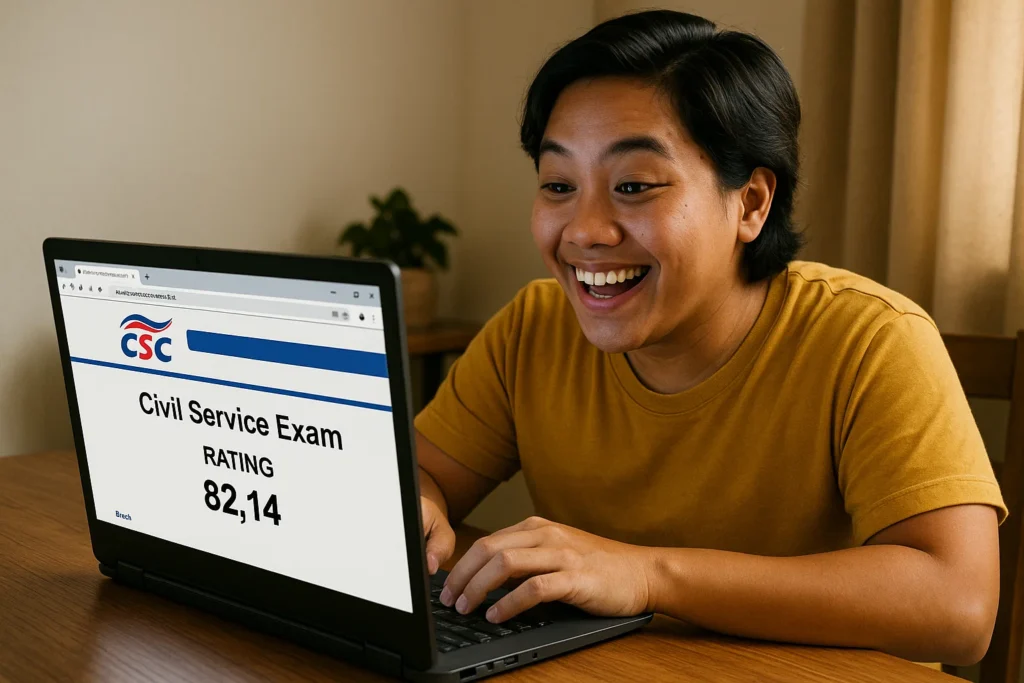 Filipino student checking their Civil Service Exam rating online