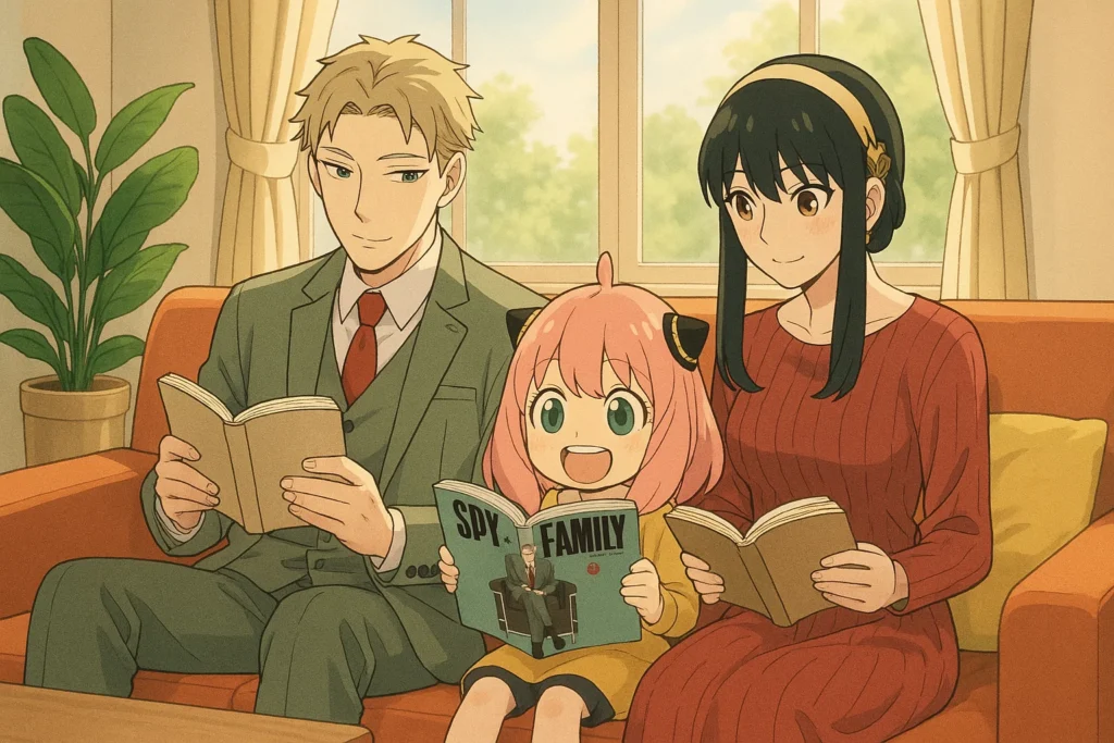 Forger family reading Spy X Family manga together