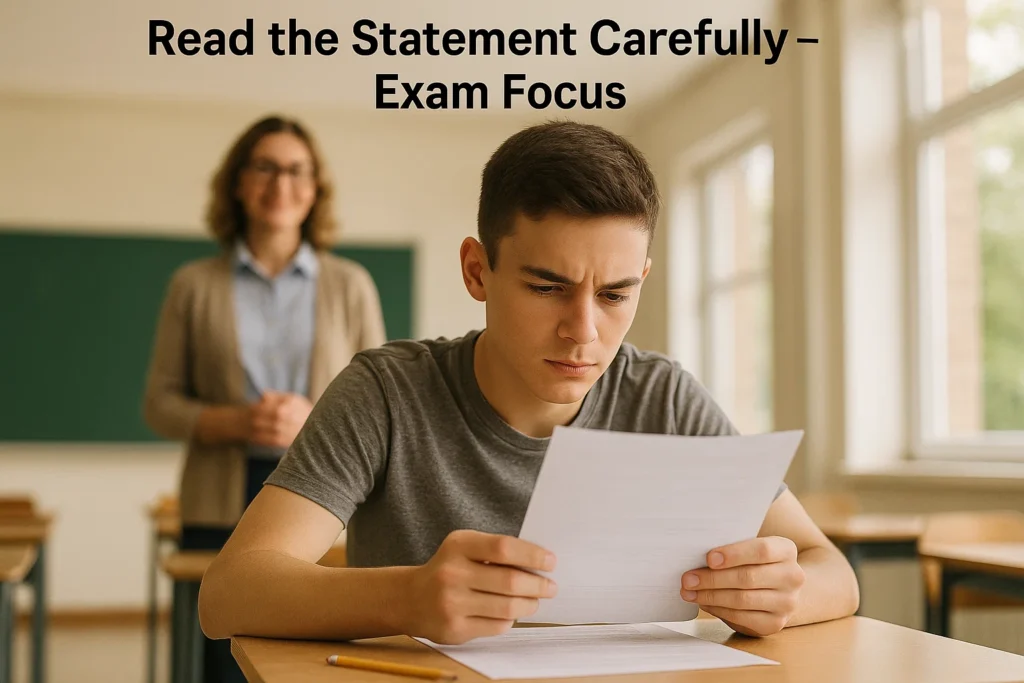 Student reading the statement carefully during an exam to answer correctly.