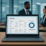 JPMC payslip dashboard on laptop screen