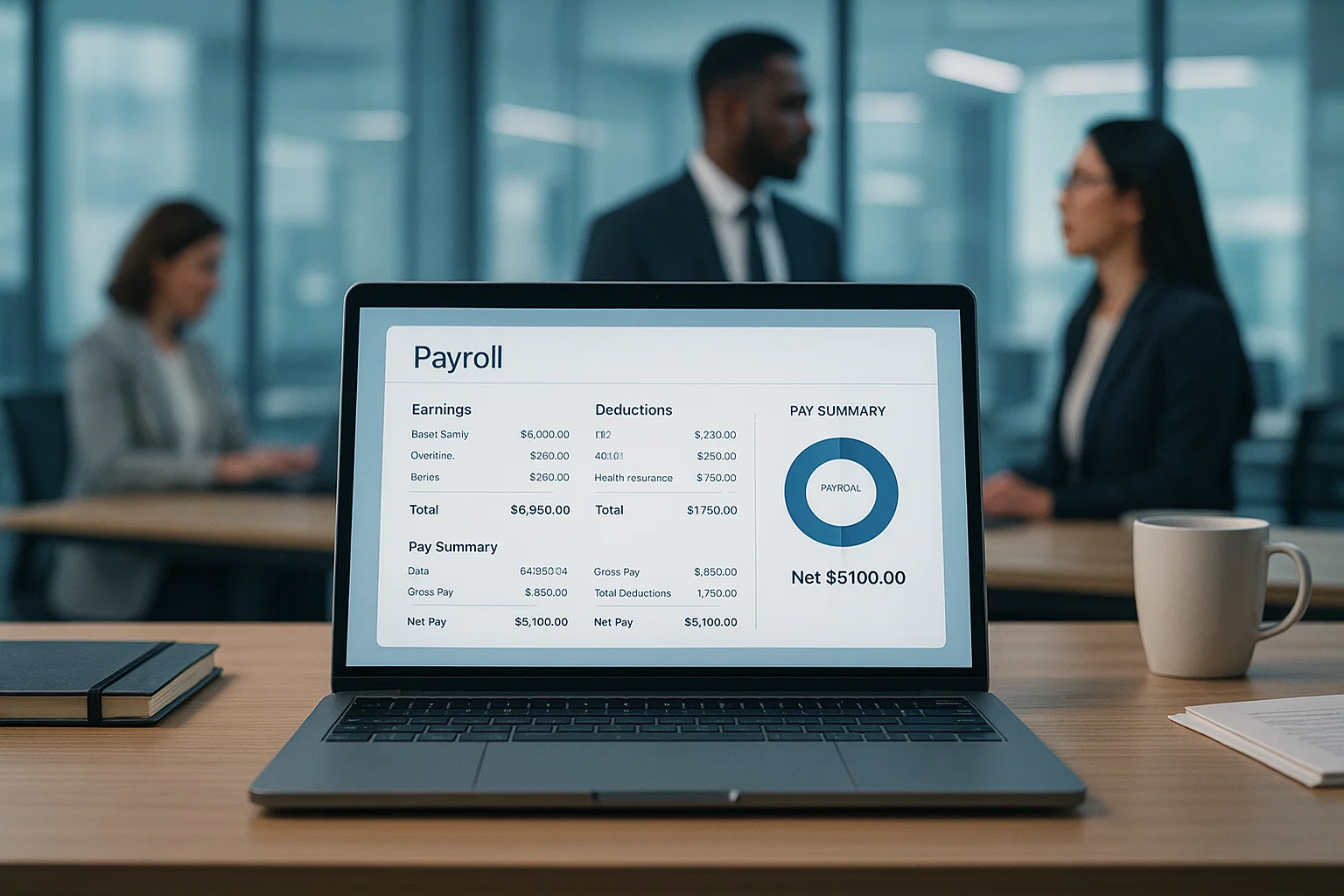 JPMC payslip dashboard on laptop screen