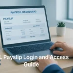 Employee checking EXL payslip on a laptop payroll dashboard