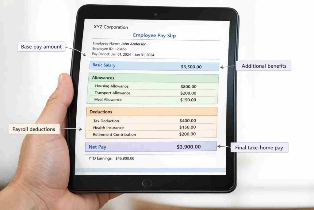 step by step payslip portal login process showing employee entering username and password
